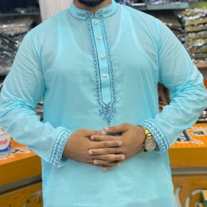 F-115 ধুতি কটন পাঞ্জাবী-Ice Blue